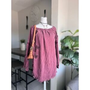 Standard Grace Butterfly Embroidered Off-The-Shoulder Lyocell Top Size  L